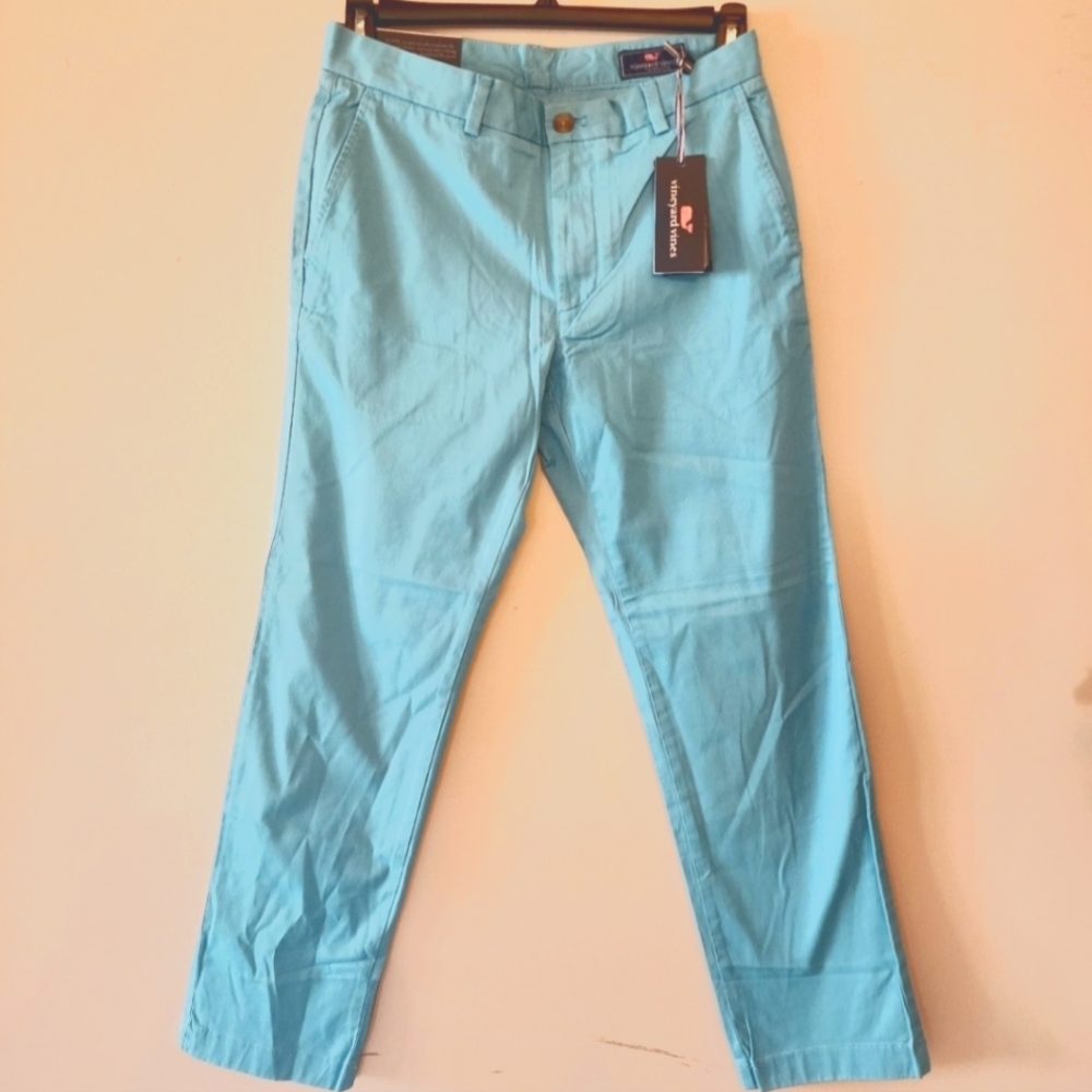 Vineyard Vines Breaker Green Flat Front Slim Fit Cotton Chino Pants 30x30